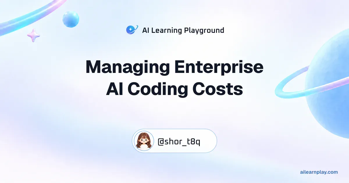 Article cover for “Managing Enterprise AI Coding Costs” over a pastel ringed planet and orbital lines
