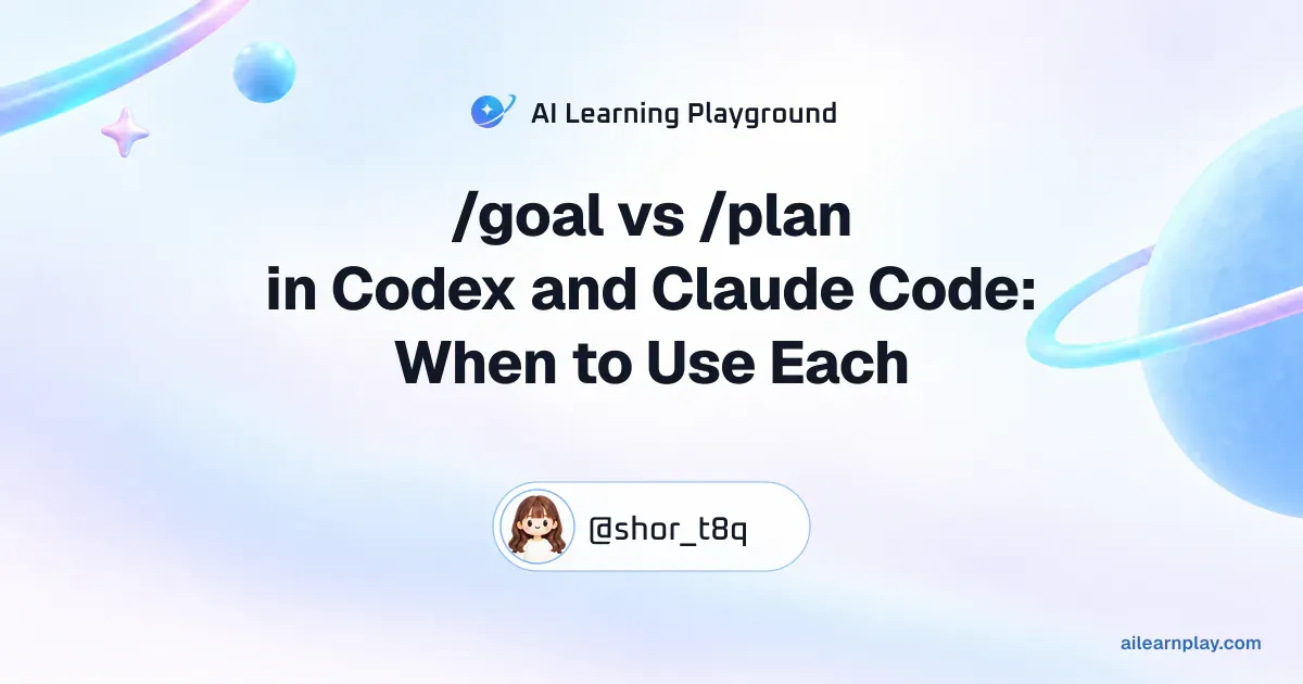 Article cover for “/goal vs /plan in Codex and Claude Code: When to Use Each” over a pastel ringed planet and orbital lines