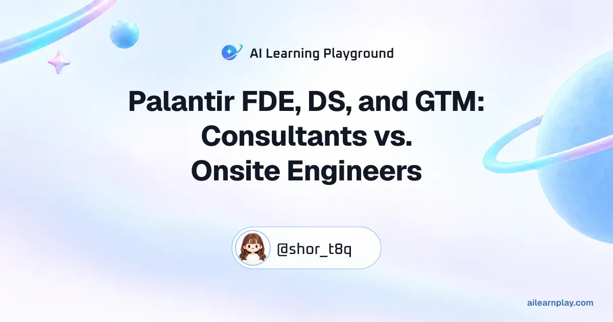 Article cover for “Palantir FDE, DS, and GTM: Consultants vs. Onsite Engineers” over a pastel ringed planet and orbital lines