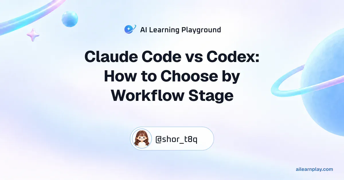 Article cover for “Claude Code vs Codex: How to Choose by Workflow Stage” over a pastel ringed planet and orbital lines