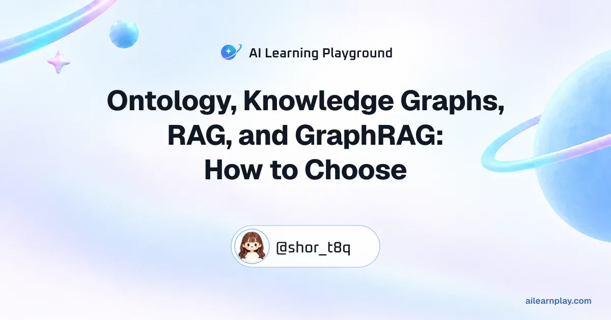 Article cover for “Ontology, Knowledge Graphs, RAG, and GraphRAG: How to Choose” over a pastel ringed planet and orbital lines