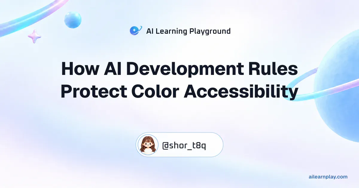 Article cover for “How AI Development Rules Protect Color Accessibility” over a pastel ringed planet and orbital lines