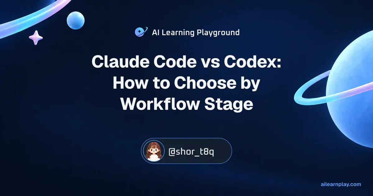 Article cover for “Claude Code vs Codex: How to Choose by Workflow Stage” over a pastel ringed planet and orbital lines