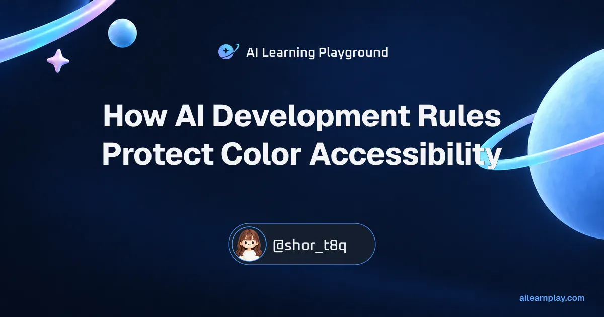 Article cover for “How AI Development Rules Protect Color Accessibility” over a pastel ringed planet and orbital lines
