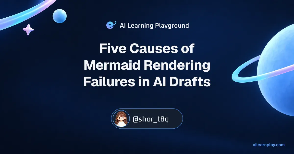 Article cover for “Five Causes of Mermaid Rendering Failures in AI Drafts” over a pastel ringed planet and orbital lines