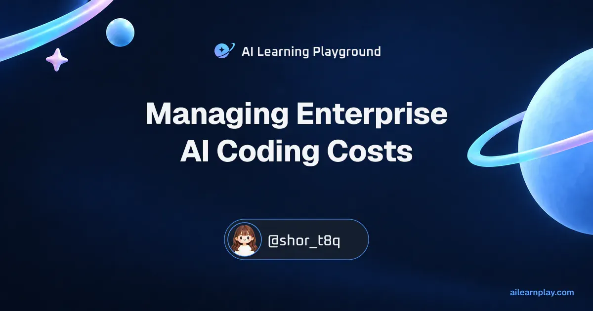 Article cover for “Managing Enterprise AI Coding Costs” over a pastel ringed planet and orbital lines