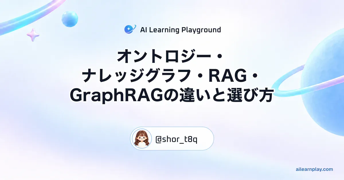パステルのリング惑星と軌道を背景に「オントロジー・ナレッジグラフ・RAG・GraphRAGの違いと選び方」を配置した記事カバー